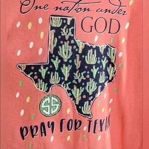 Simply Southern. One Nation Under God, Pray For Texas Peach LS T-shirt. XL